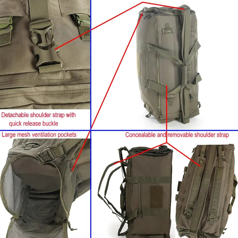 LQARMY grand sac à dos polochon sport sac de sport en plein air militaire tactique sac à dos hommes Camping randonnée voyage armée sac à bagages