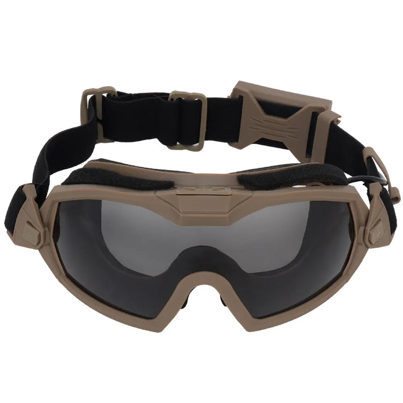 Lunettes tactiques Anti-buée Ski Airsoft CS lunettes de protection Transparent noir 2 lentilles Motocross lunettes Anti-poussière avec Micro ventilateur GG-MA-122 TAN