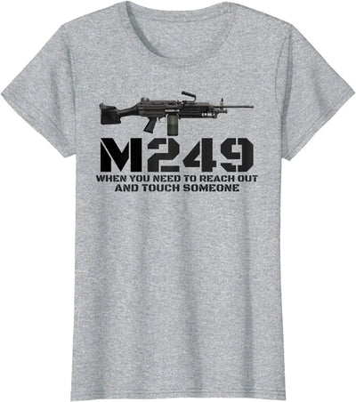 M249 Machine Gun Love 2nd Amendment Adult Pro Gun Army T Shirt. New 100% Cotton Short Sleeve O-Neck Casual T-shirts Size S-3XL GRAY / S