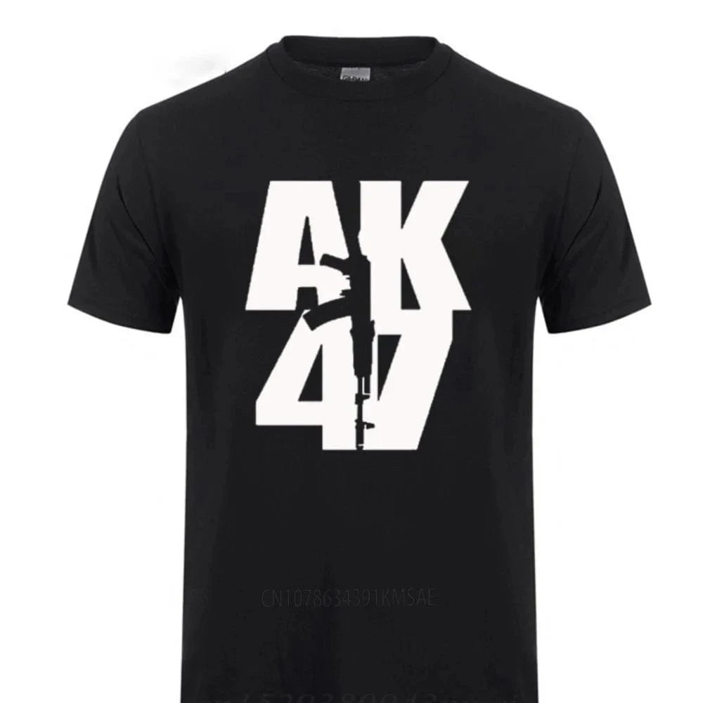 Man Brand Clothing Ak 47 Soviet Union Gun Russian Weapons Rifle Topics T-Shirt For Men Short Sleeve Cotton Cool T Shirt