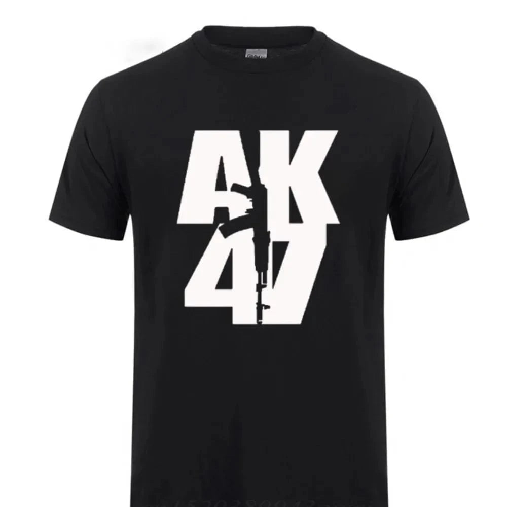 Man Brand Clothing Ak 47 Soviet Union Gun Russian Weapons Rifle Topics T-Shirt For Men Short Sleeve Cotton Cool T Shirt black / M