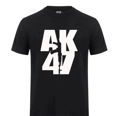 Man Brand Clothing Ak 47 Soviet Union Gun Russian Weapons Rifle Topics T-Shirt For Men Short Sleeve Cotton Cool T Shirt black / M