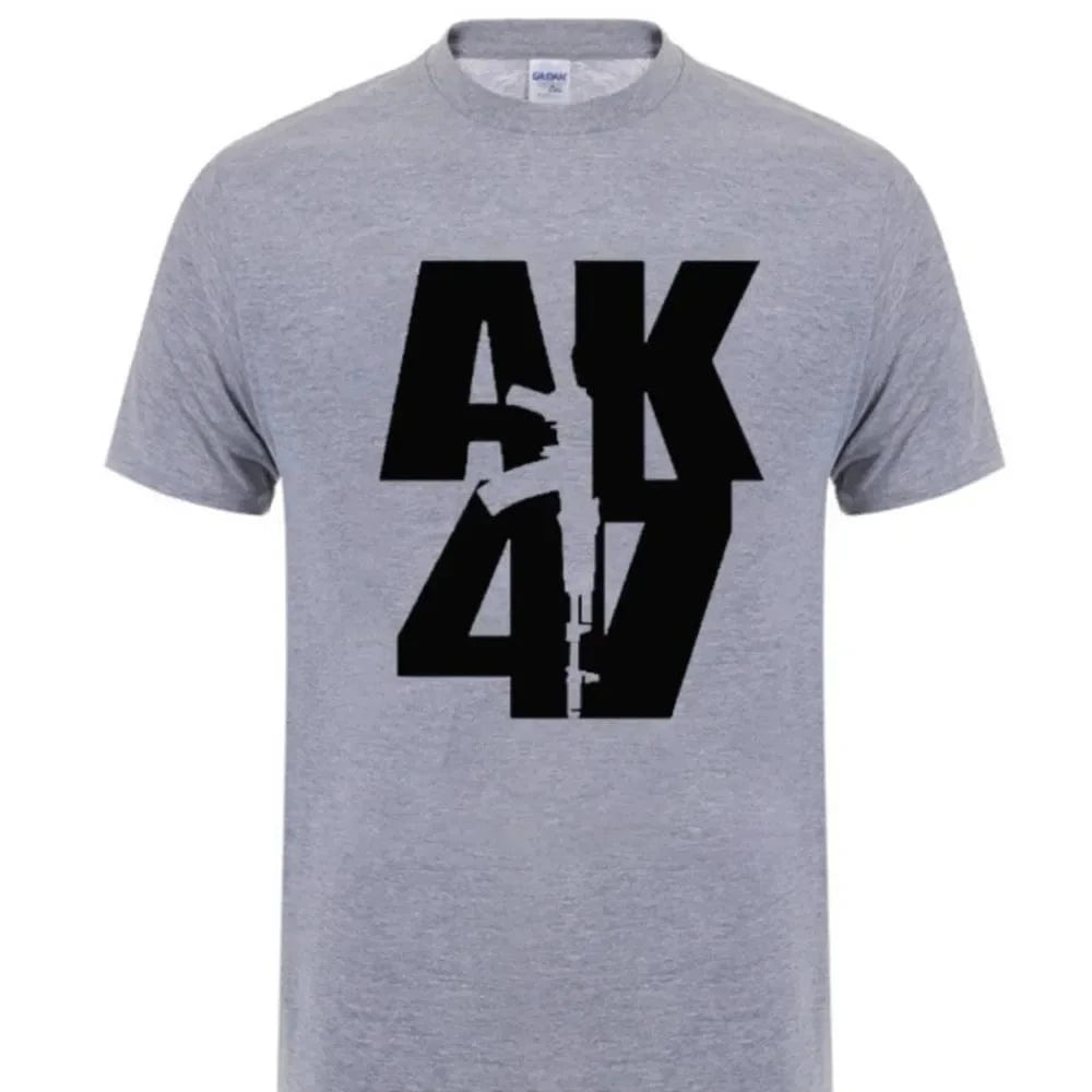 Man Brand Clothing Ak 47 Soviet Union Gun Russian Weapons Rifle Topics T-Shirt For Men Short Sleeve Cotton Cool T Shirt grey / XS