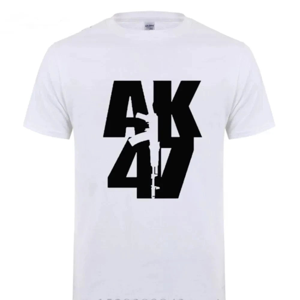 Man Brand Clothing Ak 47 Soviet Union Gun Russian Weapons Rifle Topics T-Shirt For Men Short Sleeve Cotton Cool T Shirt white / S