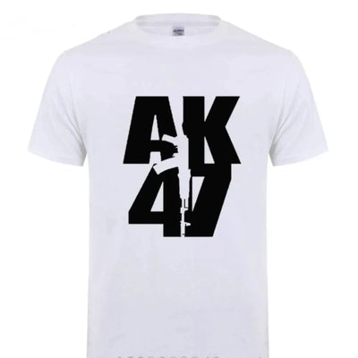 Man Brand Clothing Ak 47 Soviet Union Gun Russian Weapons Rifle Topics T-Shirt For Men Short Sleeve Cotton Cool T Shirt white / S