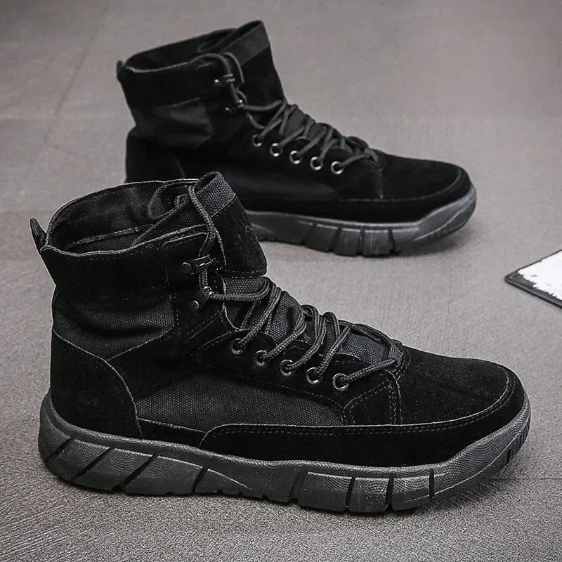 Men Combat Boots Summer Breathable Comfortable Canvas Men Ankle Boots Casual Lightweight Outdoor Jogging Platform Mesh Men Boots Black / 44