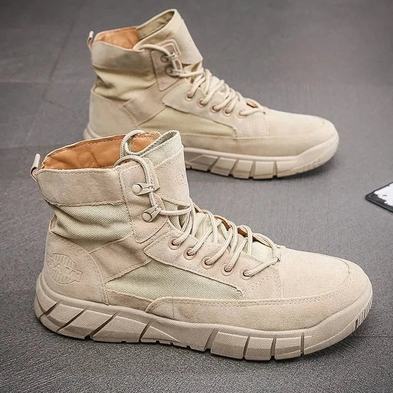 Men Combat Boots Summer Breathable Comfortable Canvas Men Ankle Boots Casual Lightweight Outdoor Jogging Platform Mesh Men Boots Khaki / 45