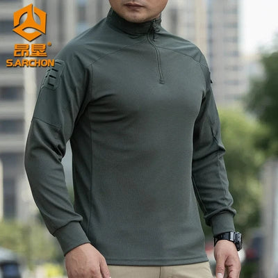 Men Long Sleeve Tactical Shirt Outdoor Combat Training Camouflage Uniform Gym Sport Clothes Tops Stretch Sweatshirt Hiking Shirt