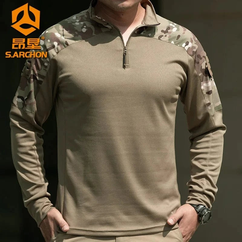 Men Long Sleeve Tactical Shirt Outdoor Combat Training Camouflage Uniform Gym Sport Clothes Tops Stretch Sweatshirt Hiking Shirt CP / XXXL