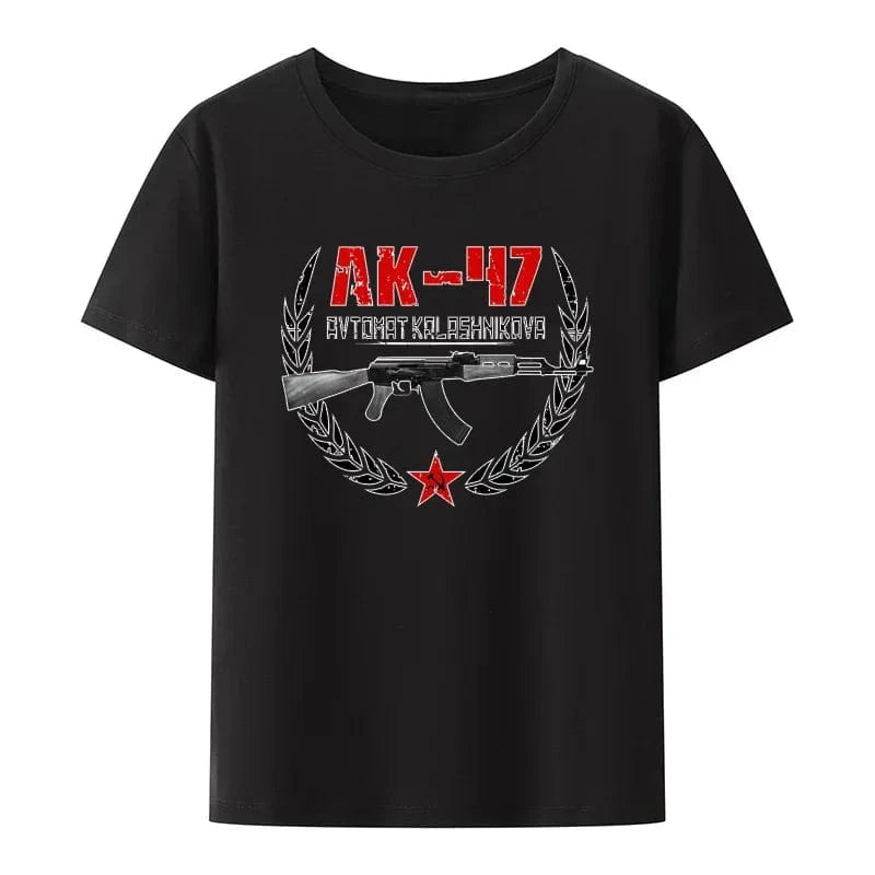Men Loose Modal T Shirt Russian Rifle Kalashnikov Ak 47 Printing Tees Summer Short-sleev Creative Breathable Street Fashion Tops 0621464-black / S