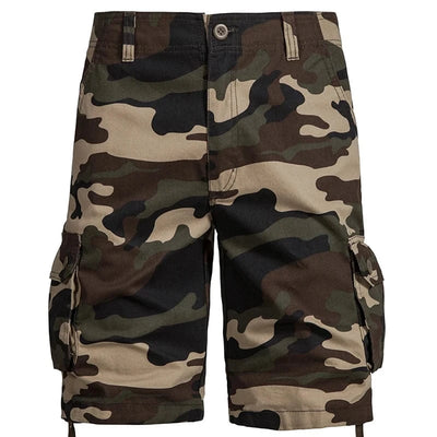 Men's Camo Shorts Summer Casual Half Pants Camouflage Outdoor Sports Short Pants Side Pocket Cotton Breathable Shorts 002Khaki camo / 32