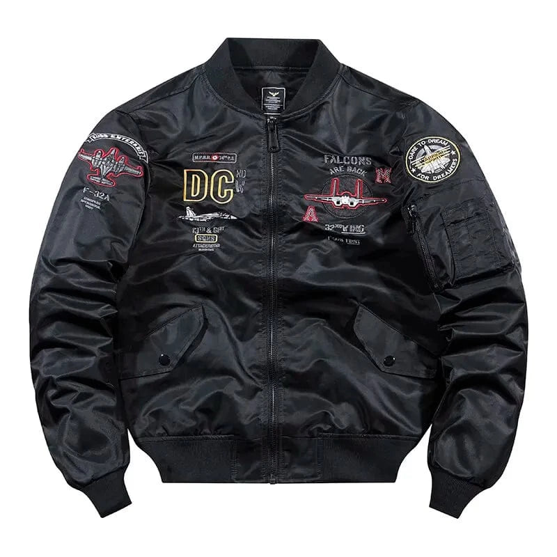 Men's jacket, Air Force pilot jacket, airplane embroidery, American baseball jacket, plus size jacket, workwear jacket black / L / Pack of 1