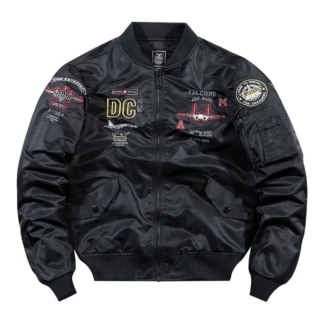 Men's jacket, Air Force pilot jacket, airplane embroidery, American baseball jacket, plus size jacket, workwear jacket black / L / Pack of 1