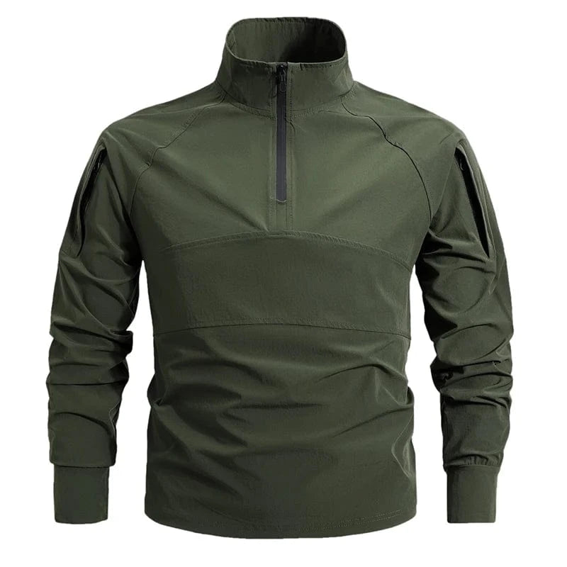 Men's Summer Work Shirt 1/4 Zipper Long Sleeve Shirt Outdoor Fishing Hiking Shirt Casual Pullover Wear resistant Men's Style army green / L