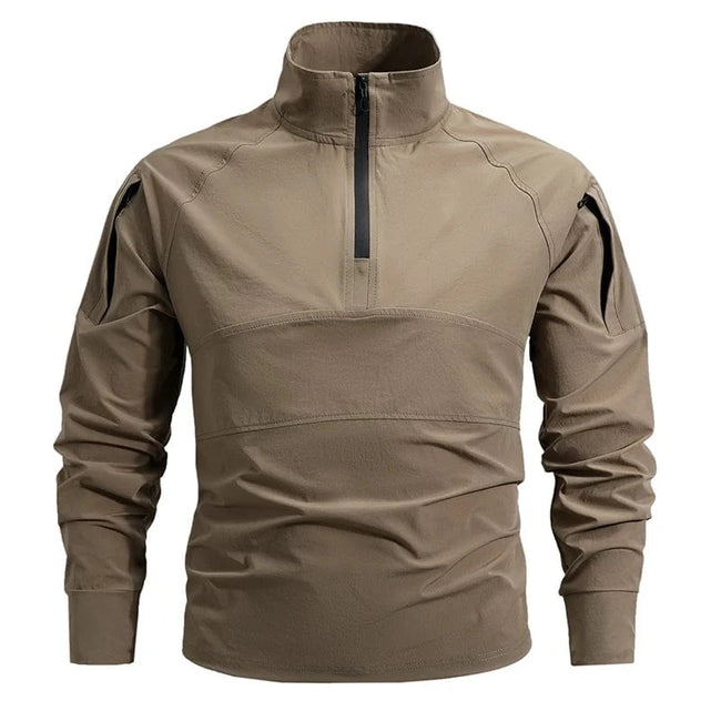 Men's Summer Work Shirt 1/4 Zipper Long Sleeve Shirt Outdoor Fishing Hiking Shirt Casual Pullover Wear resistant Men's Style Khaki / L