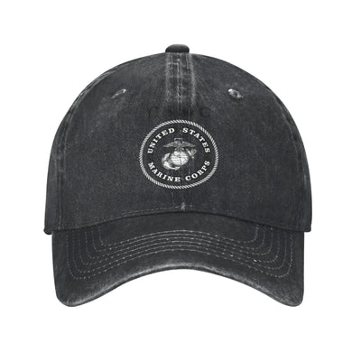 Military US Marine Corps USMC Baseball Caps Casual Distressed Cotton Veteran Snapback Hat Unisex Outdoor All Seasons Travel Soft Black / Adjustable