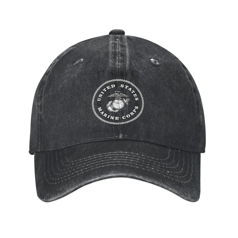 Military US Marine Corps USMC Baseball Caps Casual Distressed Cotton Veteran Snapback Hat Unisex Outdoor All Seasons Travel Soft Black / Adjustable