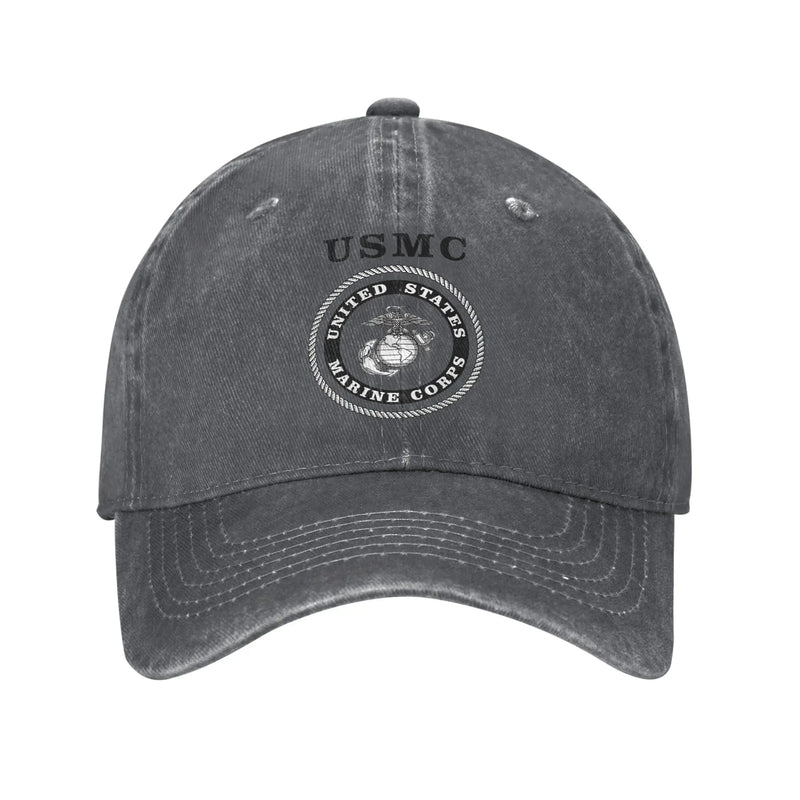 Military US Marine Corps USMC Baseball Caps Casual Distressed Cotton Veteran Snapback Hat Unisex Outdoor All Seasons Travel Soft Dark Gray / Adjustable