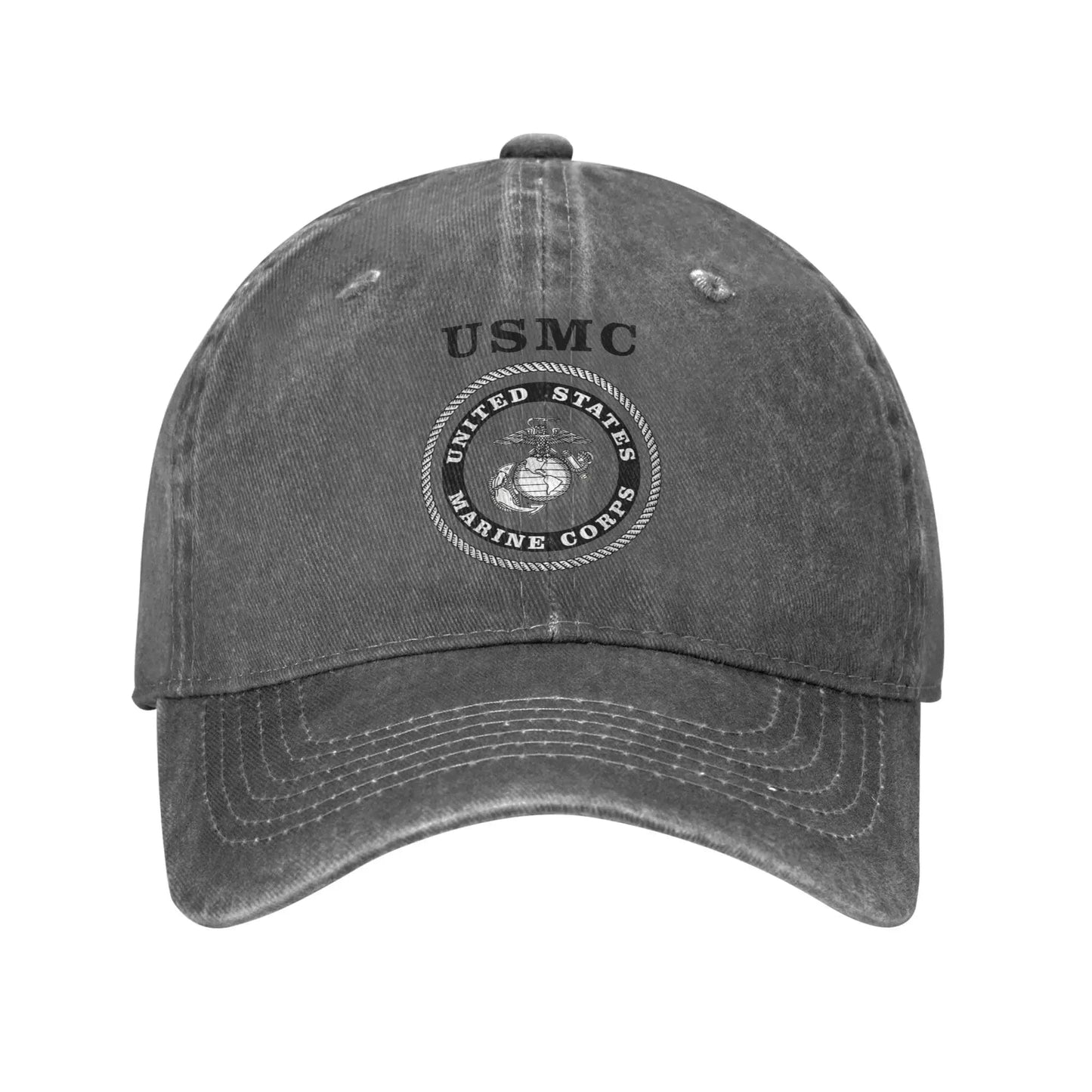 Military US Marine Corps USMC Baseball Caps Casual Distressed Cotton Veteran Snapback Hat Unisex Outdoor All Seasons Travel Soft Gray / Adjustable