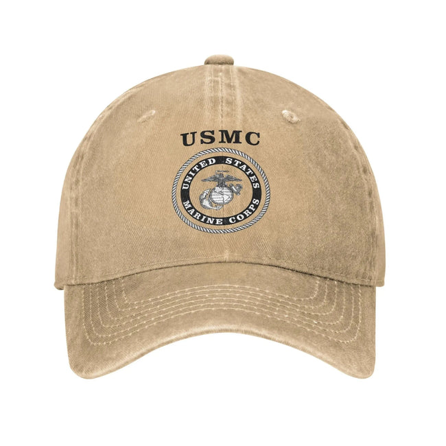 Military US Marine Corps USMC Baseball Caps Casual Distressed Cotton Veteran Snapback Hat Unisex Outdoor All Seasons Travel Soft Khaki / Adjustable