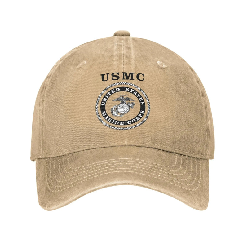 Military US Marine Corps USMC Baseball Caps Casual Distressed Cotton Veteran Snapback Hat Unisex Outdoor All Seasons Travel Soft Khaki / Adjustable