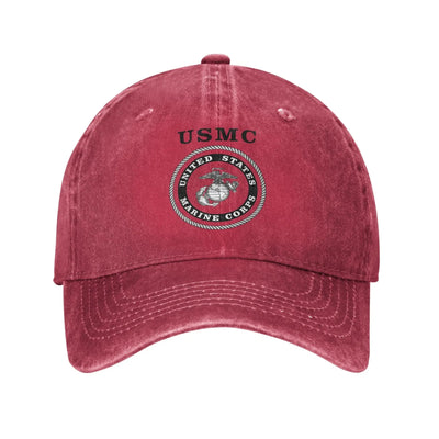 Military US Marine Corps USMC Baseball Caps Casual Distressed Cotton Veteran Snapback Hat Unisex Outdoor All Seasons Travel Soft Red / Adjustable