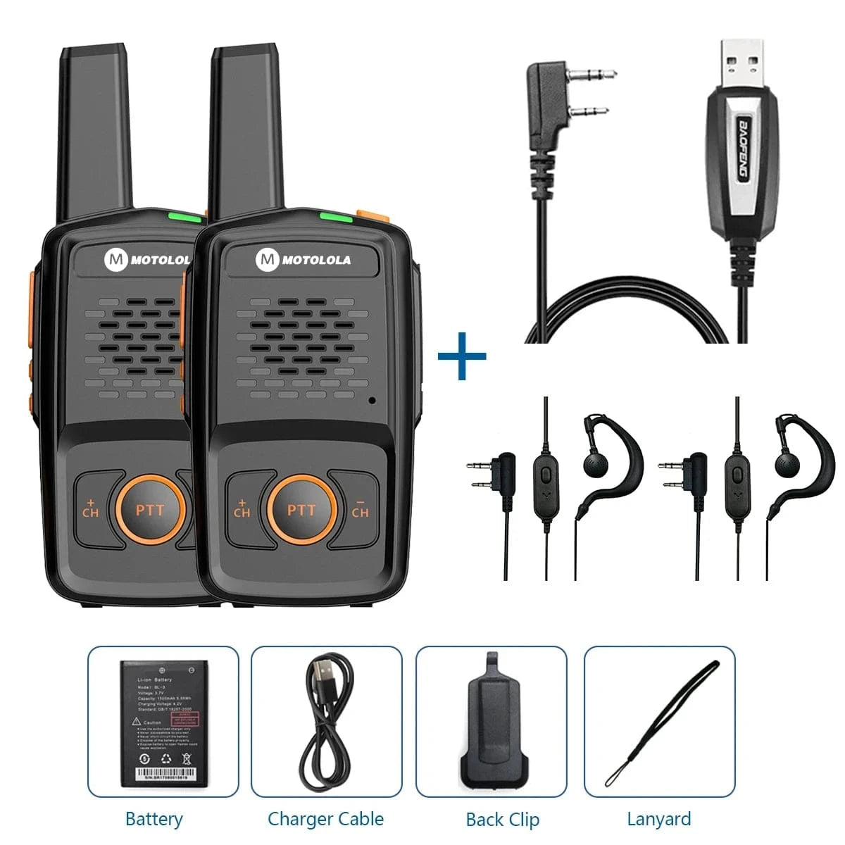 Mini Walkie Talkie Motolola 16 Channels Professional MT-N1 UHF 400-470MHZ Match Baofeng Two Way Radio 2Pcs-3 / USB Plug