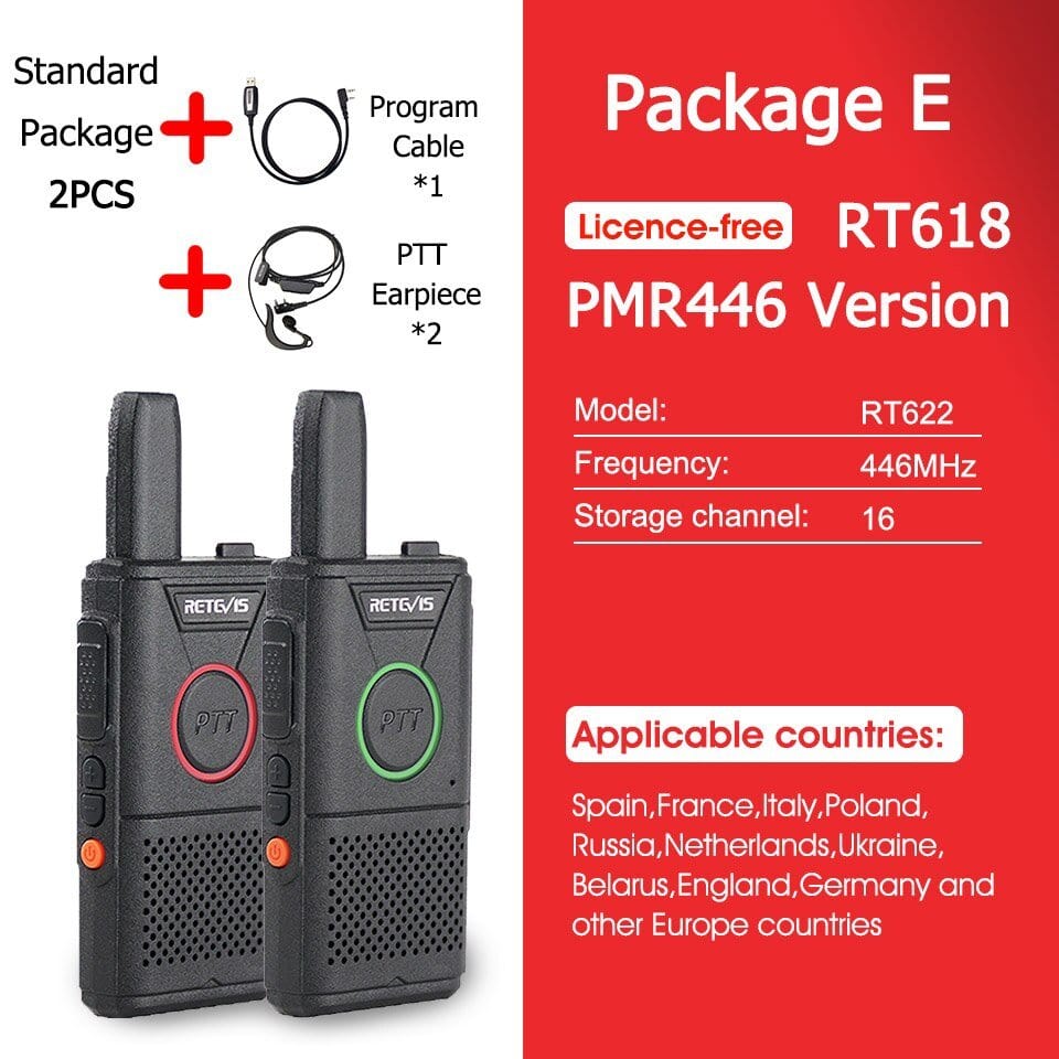 ACTION AIRSOFT 0 PMR RT618-Package E Mini walkie-talkie RT618 PTT PMR 446 2pcs