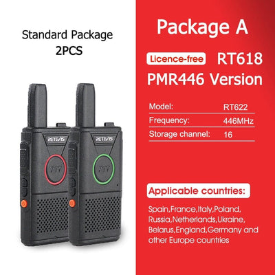 ACTION AIRSOFT 0 PMR RT618-Package A Mini walkie-talkie RT618 PTT PMR 446 2pcs