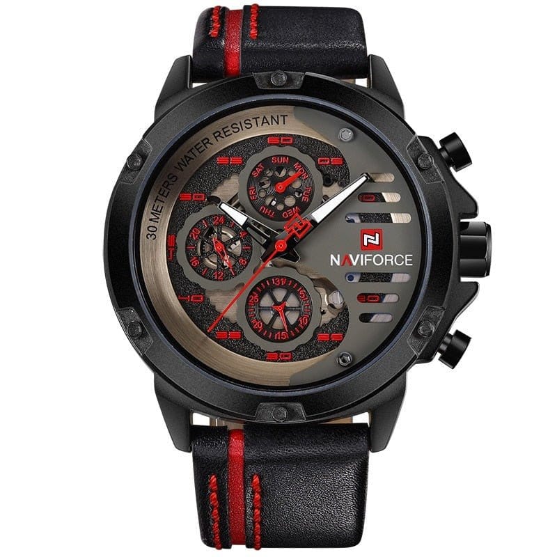 ACTION AIRSOFT 0 Montre cuir NaviForce NF9110 noir/rouge