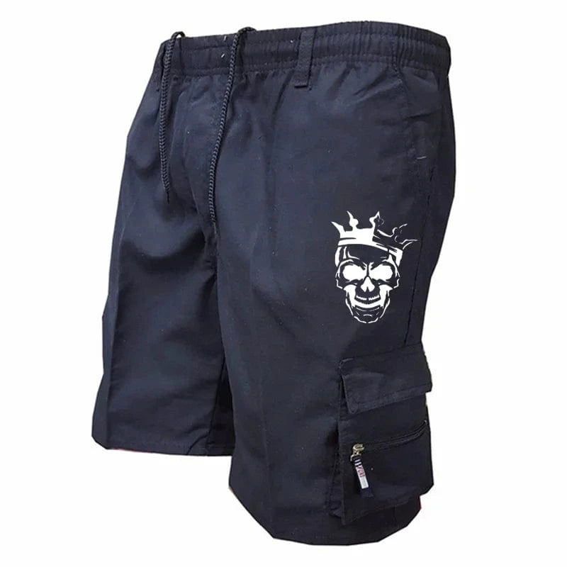 New fashionable multi-pocket men's casual shorts fitness loose casual pants camouflage tactical shorts Navy Blue / S