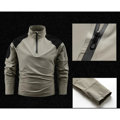 Nouveaux T-shirts Ripstop à fermeture éclair 1/4 avec poches zippées pour hommes, T-shirts à manches longues pour la randonnée en extérieur, hauts de sport, pulls d'entraînement