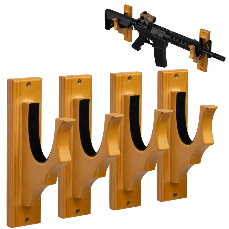 ONETIGRIS Gun Rack Wall Mount - Gun Hooks for Shotgun Bow Gun Holder Horizontal Hold Up Display Hanger Hardwood & Soft Padding 4PCS
