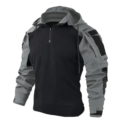 Outdoor Shirts Camo Combat T-Shirt Hooded Mens Working Tactical Shirt Airsoft Paintball Camping Hunting Clothing Wear-resisting Gray / S-45-55kg