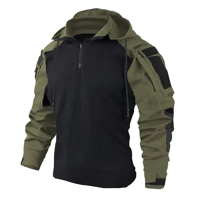 Outdoor Shirts Camo Combat T-Shirt Hooded Mens Working Tactical Shirt Airsoft Paintball Camping Hunting Clothing Wear-resisting green / XXL-85-95kg