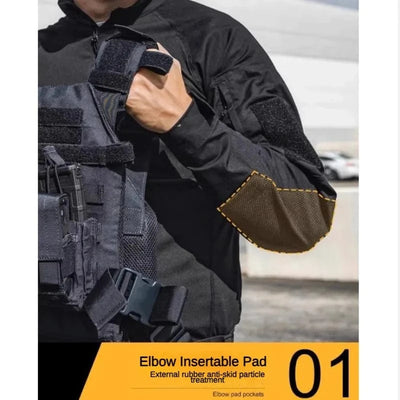 Outdoor Tactical Long Sleeved Mens T-shirt Camouflage Patchwork Half Zipper Training Tops Wear-resisting Multi Pockets Pullover