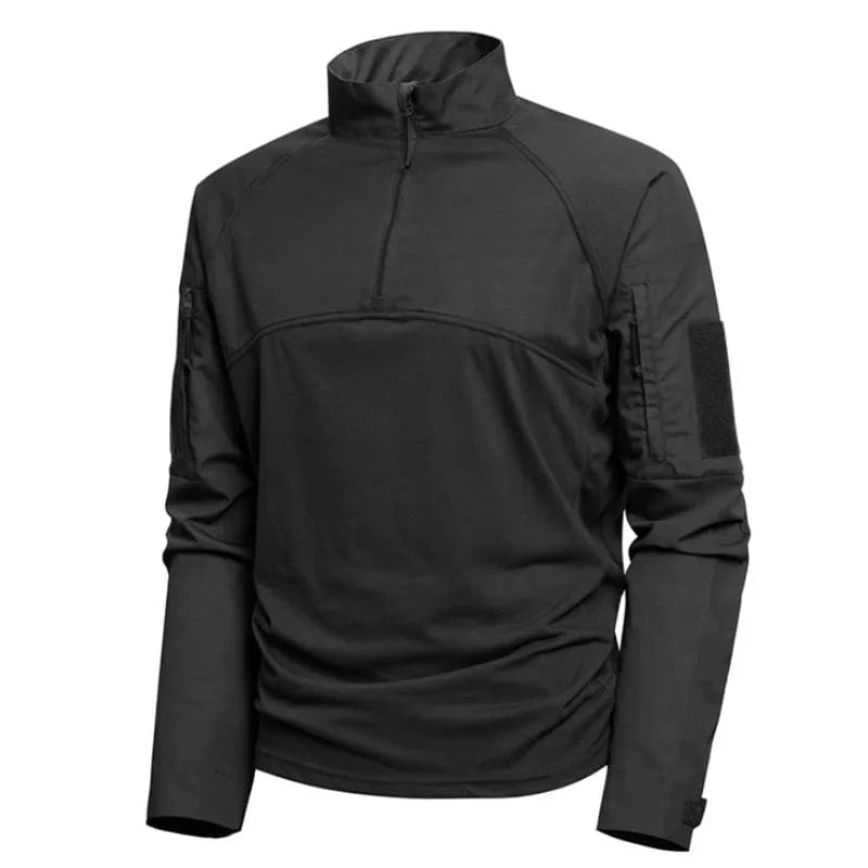 Outdoor Tactical Long Sleeved Mens T-shirt Camouflage Patchwork Half Zipper Training Tops Wear-resisting Multi Pockets Pullover