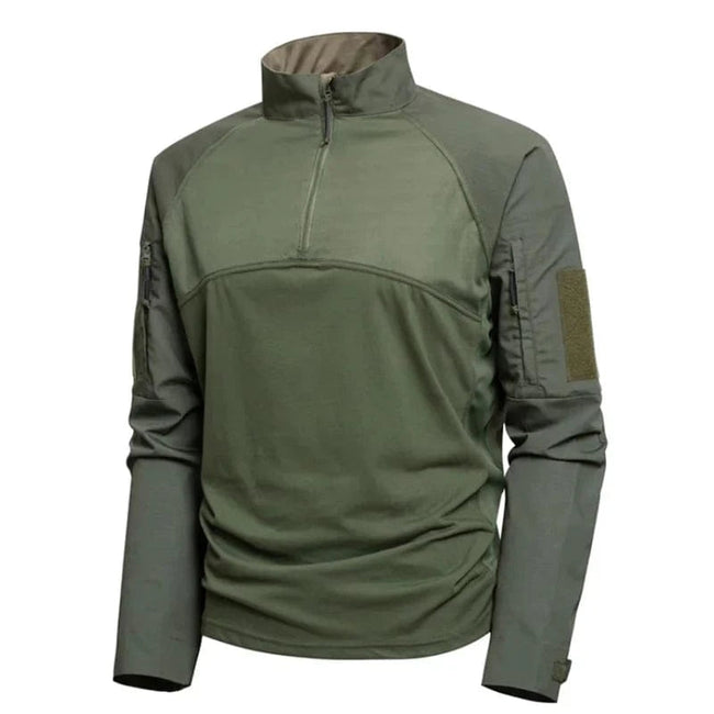 Outdoor Tactical Long Sleeved Mens T-shirt Camouflage Patchwork Half Zipper Training Tops Wear-resisting Multi Pockets Pullover