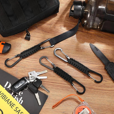 Paracord Keychain Dual Carabiner Clip Braided Lanyard Survival Emergency Knot Tools For Keys Outdoor Camping Hiking Backpack