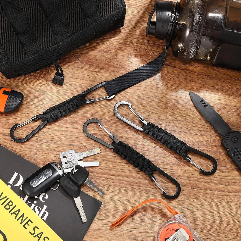 Paracord Keychain Dual Carabiner Clip Braided Lanyard Survival Emergency Knot Tools For Keys Outdoor Camping Hiking Backpack
