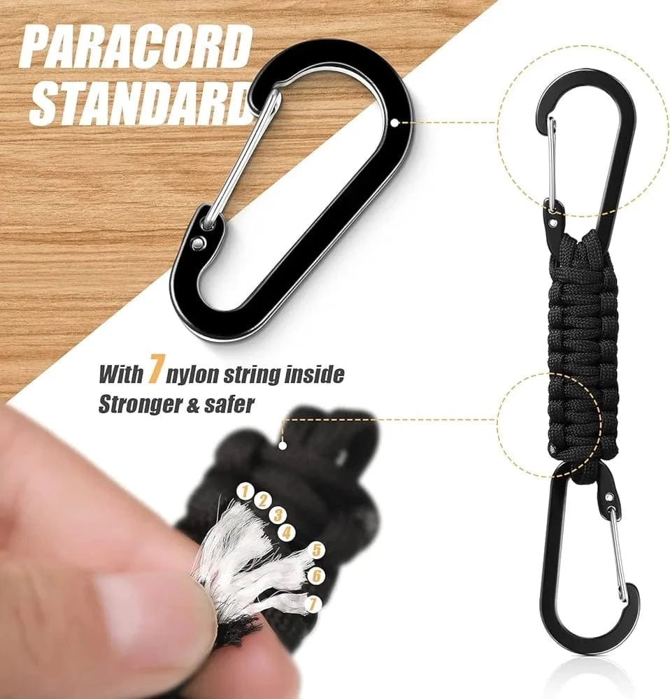 Paracord Keychain Dual Carabiner Clip Braided Lanyard Survival Emergency Knot Tools For Keys Outdoor Camping Hiking Backpack