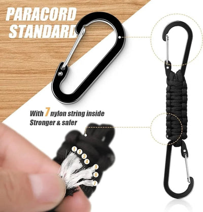 Paracord Keychain Dual Carabiner Clip Braided Lanyard Survival Emergency Knot Tools For Keys Outdoor Camping Hiking Backpack