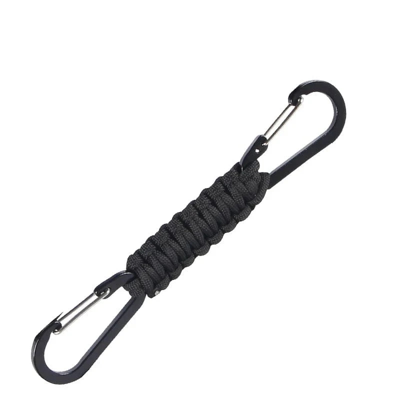 Paracord Keychain Dual Carabiner Clip Braided Lanyard Survival Emergency Knot Tools For Keys Outdoor Camping Hiking Backpack Black