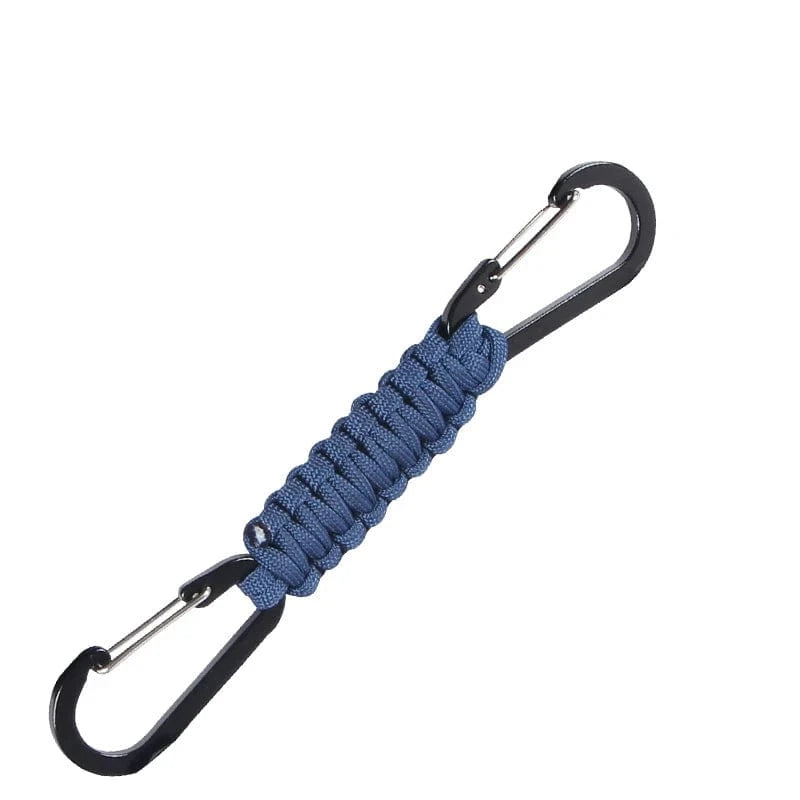 Paracord Keychain Dual Carabiner Clip Braided Lanyard Survival Emergency Knot Tools For Keys Outdoor Camping Hiking Backpack Blue