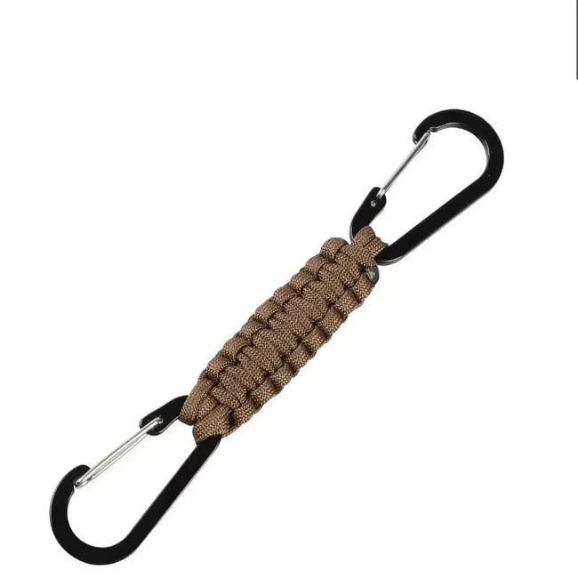 Paracord Keychain Dual Carabiner Clip Braided Lanyard Survival Emergency Knot Tools For Keys Outdoor Camping Hiking Backpack Brown