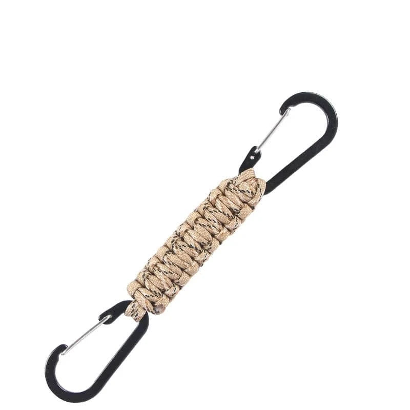Paracord Keychain Dual Carabiner Clip Braided Lanyard Survival Emergency Knot Tools For Keys Outdoor Camping Hiking Backpack Desert Camo