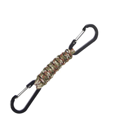Paracord Keychain Dual Carabiner Clip Braided Lanyard Survival Emergency Knot Tools For Keys Outdoor Camping Hiking Backpack Green Camo