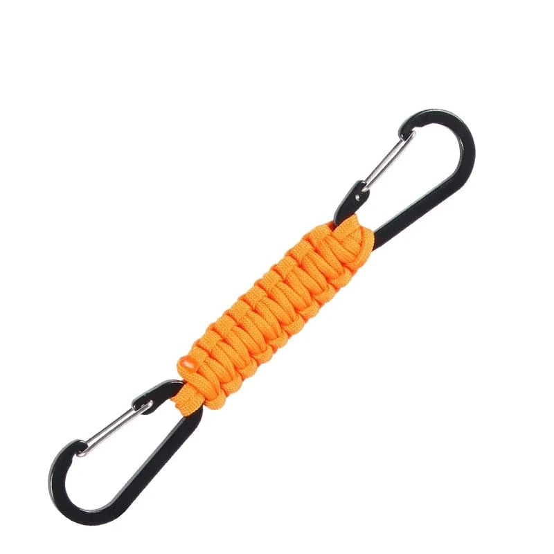 Paracord Keychain Dual Carabiner Clip Braided Lanyard Survival Emergency Knot Tools For Keys Outdoor Camping Hiking Backpack Orange