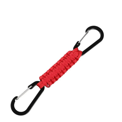 Paracord Keychain Dual Carabiner Clip Braided Lanyard Survival Emergency Knot Tools For Keys Outdoor Camping Hiking Backpack Red
