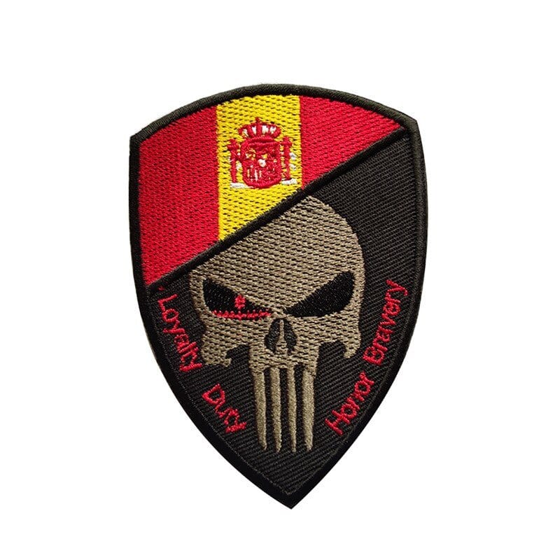 LEGEND AIRSOFT 0 Espagne Or Patch crâne drapeau national 3D 7x9,5 cm